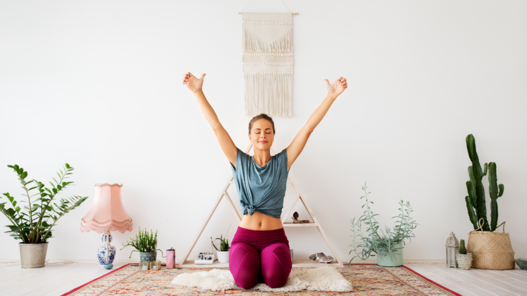 Girl performing self healing with kundalini reiki